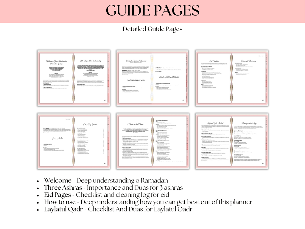 Detailed guide pages for a planner 