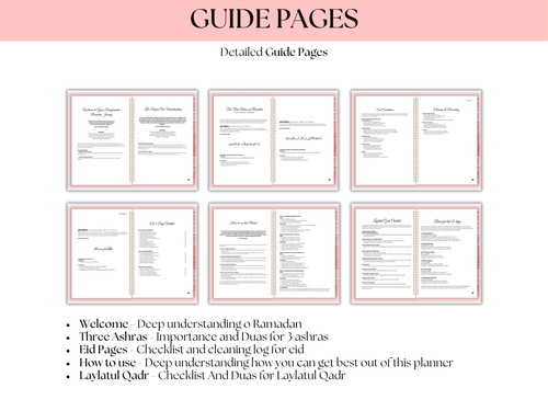 Detailed guide pages for a planner 
